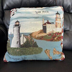 Lighthouse/nautical pillow Split Rock Presque Isle Lighthouses, 16"x16"